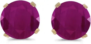 1 Carat Total Weight Natural Round Ruby Stud Earrings Set in 14k Yellow Gold