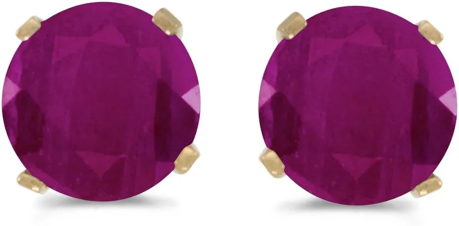 1 Carat Total Weight Natural Round Ruby Stud Earrings Set in 14k Yellow Gold