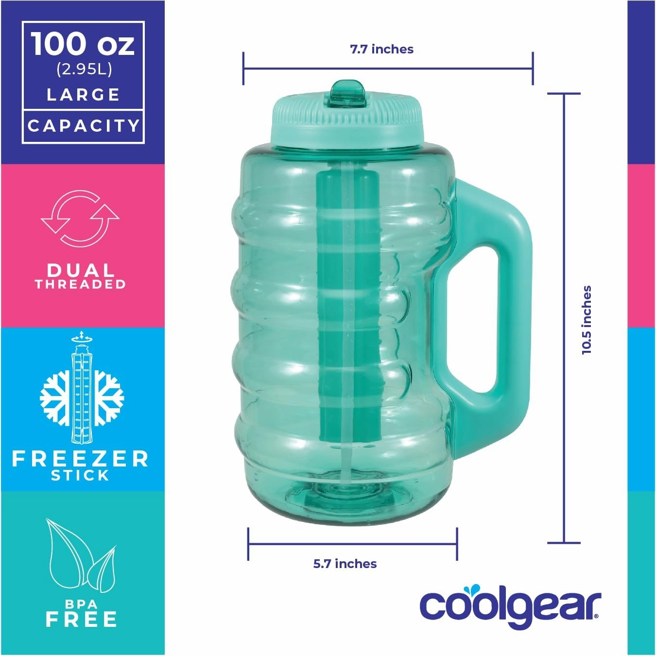 100 oz COOL GEAR BEAST Jug with Patented Freezer Stick and Handle - Pink