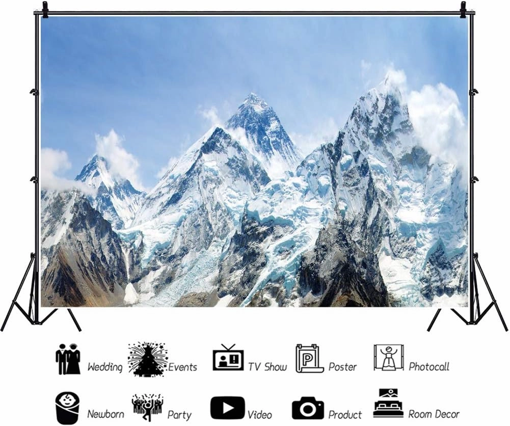 10x8ft Snow Mountain Scenery Backdrop - Cold Winter Snowy Alpine Snow-Covered Hill Peak Ski Nature Landscape Travel Photo Studio Props