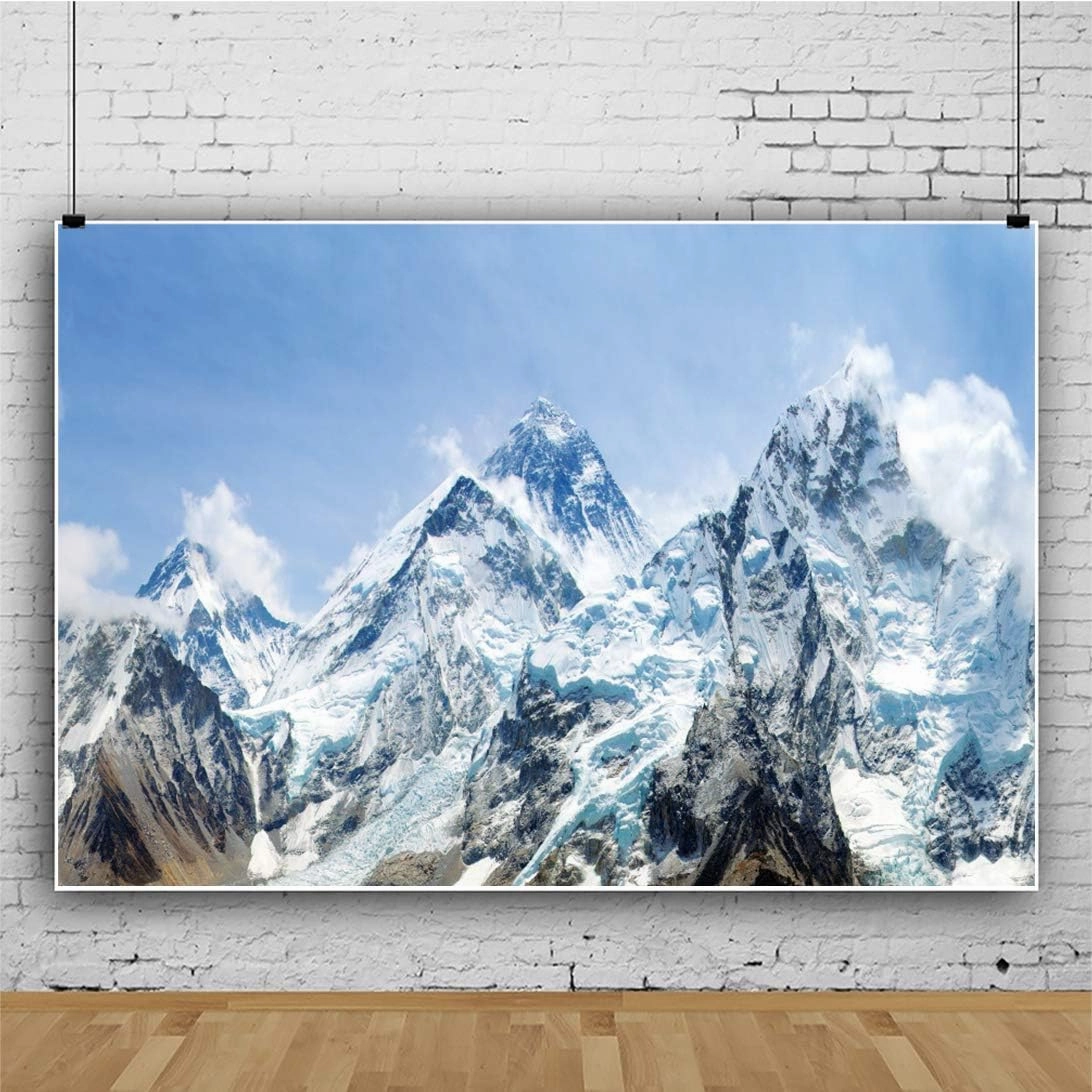 10x8ft Snow Mountain Scenery Backdrop - Cold Winter Snowy Alpine Snow-Covered Hill Peak Ski Nature Landscape Travel Photo Studio Props