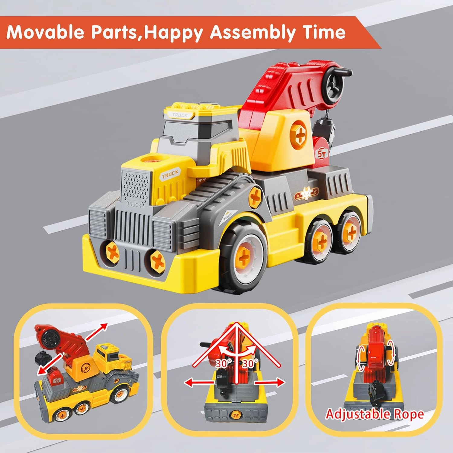 11inches Large Take Apart Construction Toys Crane Trucks for Boys Girls Kids 3-10 Year Old Electric Drill Toys