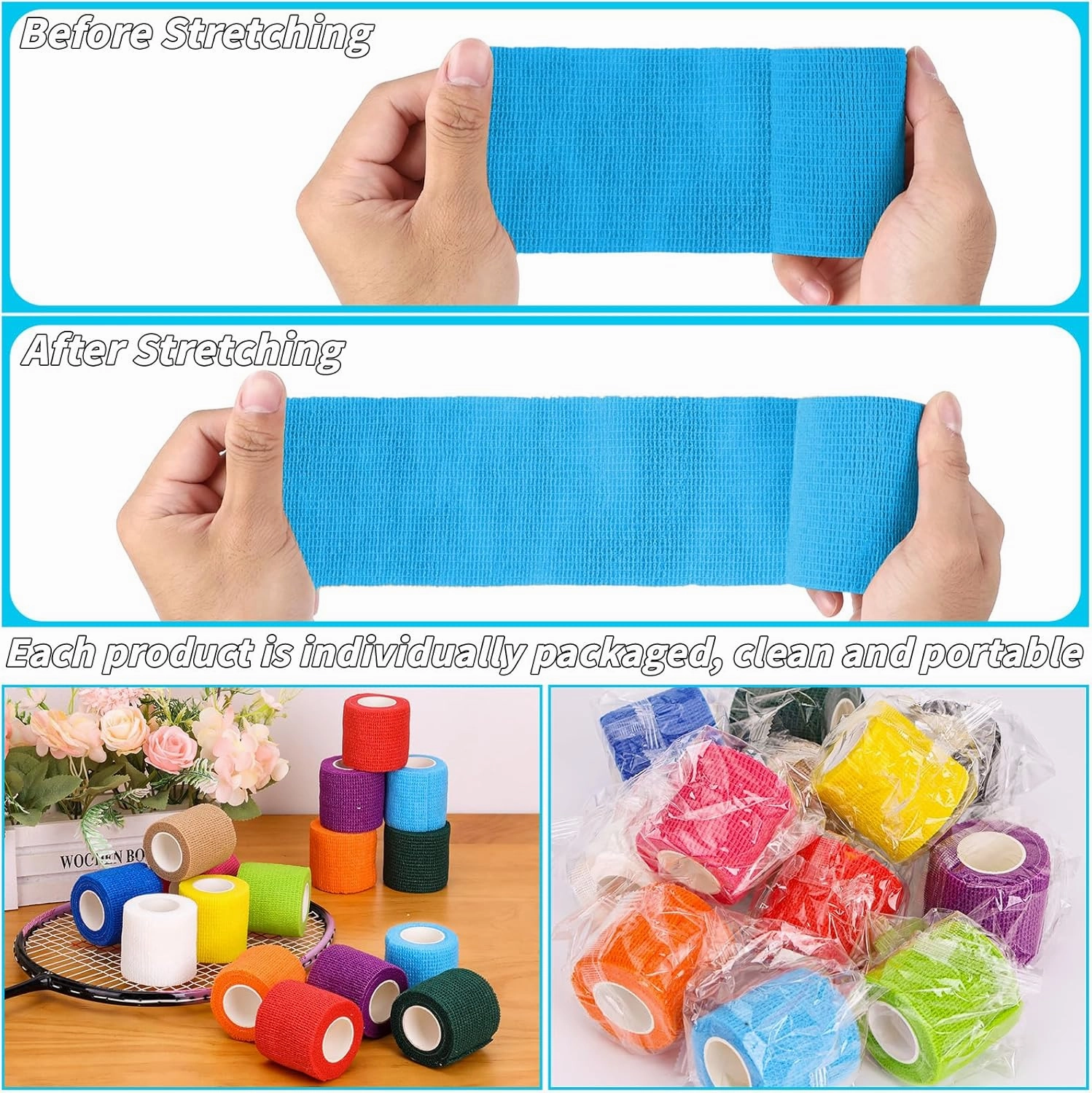 120 Pack Colorful Self Adhesive Bandage Wrap Bulk 2 Inch x 5 Yards Cohesive Bandage,Vet Wrap Breathable Elastic Self-Adherent Tape for Stretch Athletic Sports Wrist Ankle Dogs Pet Vet Wrap 12 Colors