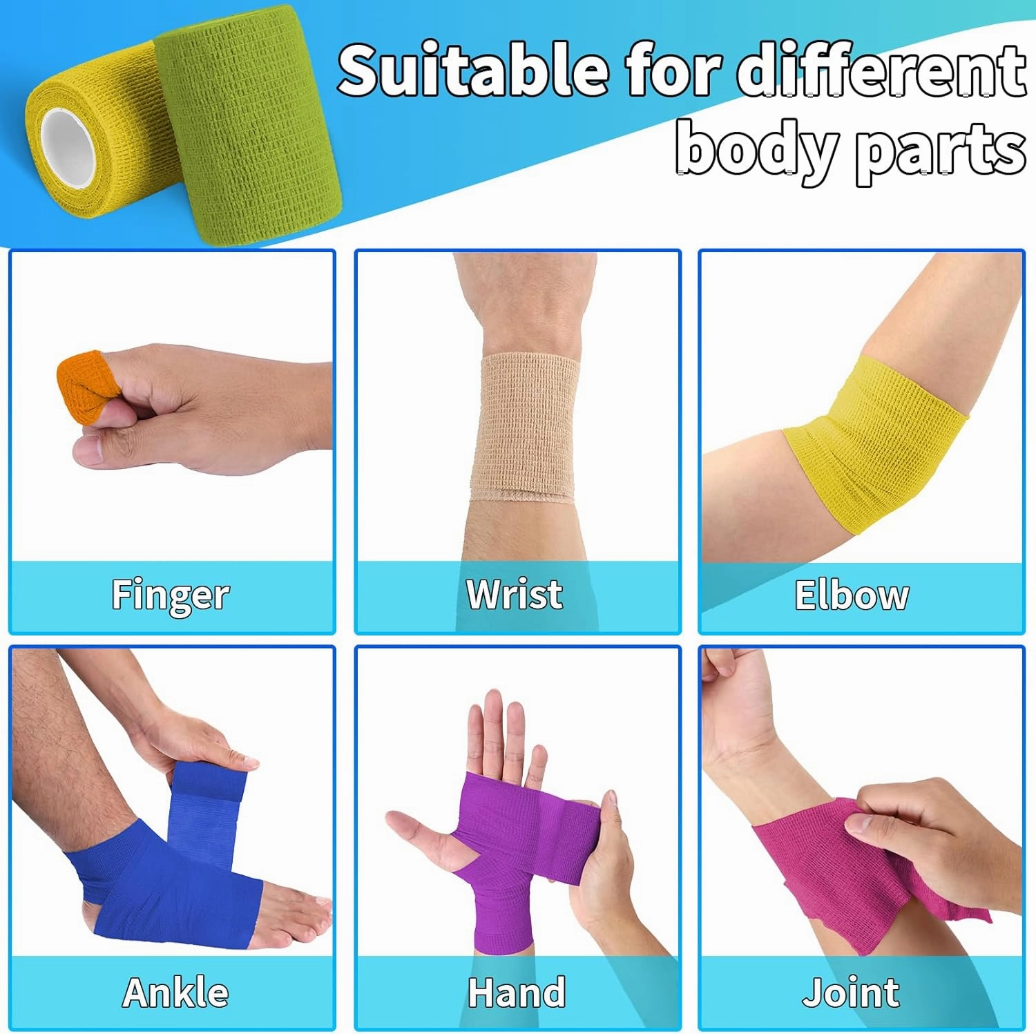 120 Pack Colorful Self Adhesive Bandage Wrap Bulk 2 Inch x 5 Yards Cohesive Bandage,Vet Wrap Breathable Elastic Self-Adherent Tape for Stretch Athletic Sports Wrist Ankle Dogs Pet Vet Wrap 12 Colors