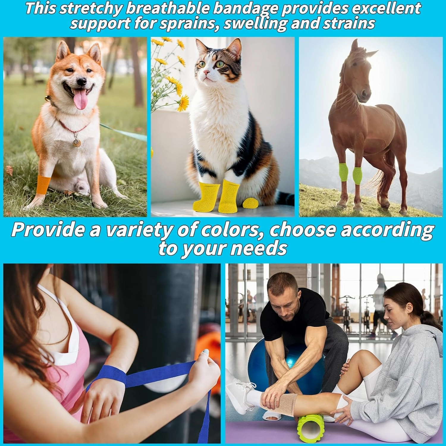 120 Pack Colorful Self Adhesive Bandage Wrap Bulk 2 Inch x 5 Yards Cohesive Bandage,Vet Wrap Breathable Elastic Self-Adherent Tape for Stretch Athletic Sports Wrist Ankle Dogs Pet Vet Wrap 12 Colors