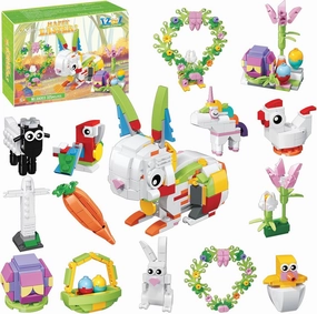 12Pcs Easter Egg Fillers Building Kits, Easter Rabbit 12 in 1 Building Blocks Set, Easter Bricks Toy Gift Easter Egg Fillers, Easter Basket Stuffers, Easter Party Favors for Kids 6 