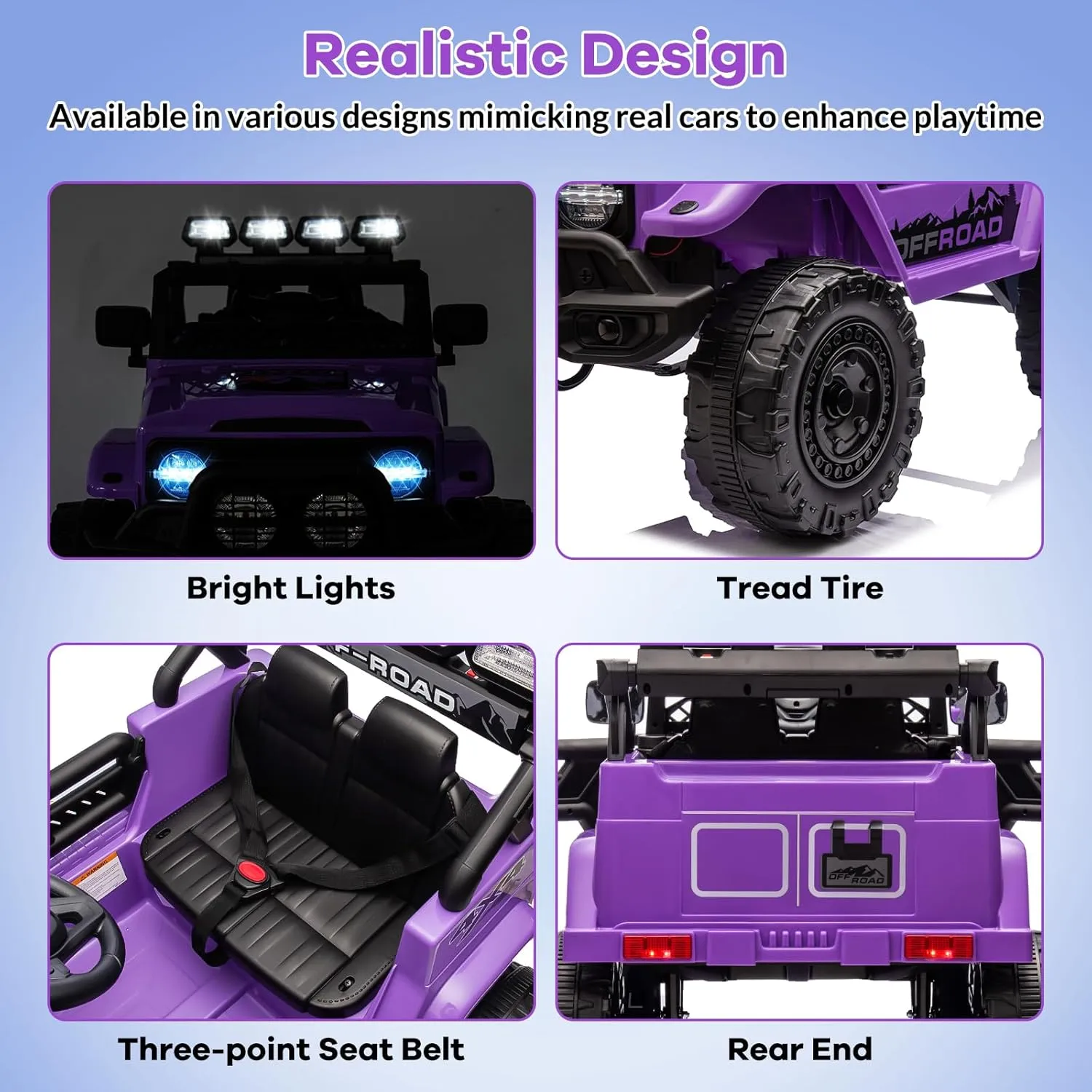 12V Kids Ride On Car for Kids Ages 37-96 Months, Electric Truck Ride On Toys with 5MPH Max Speed, Remote Control, Accelerator Pedal, Treaded Tires, Steering Wheel, Music and Story, Purple