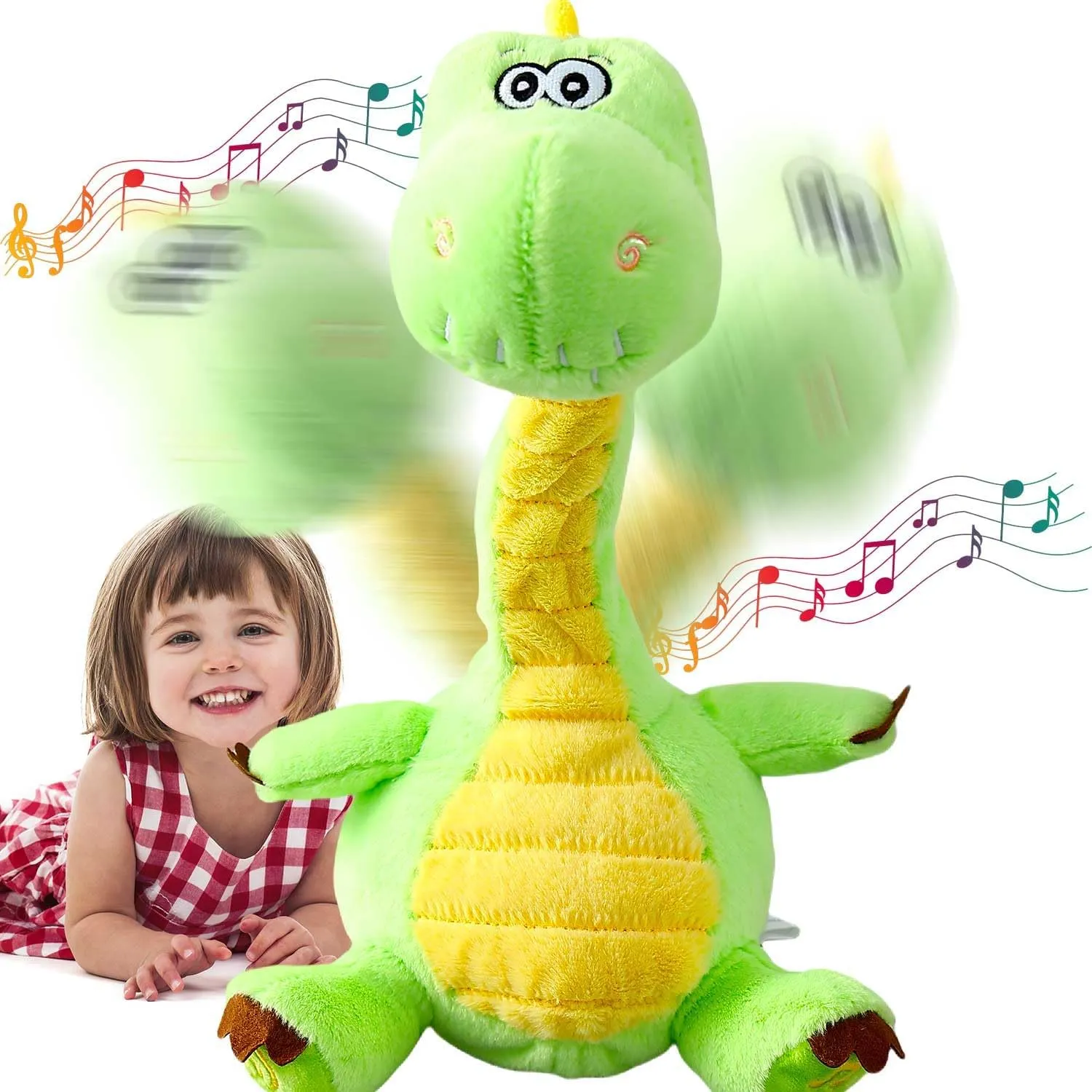 13" Dancing Dinosaur, Repeating What You Say Mimicking Recording Plush Baby Toy Musical Songs Singing Talking Dinosaur Animated Twisting Gifts LED Lights of Birthday Party Funny Toys for Toddler Kids