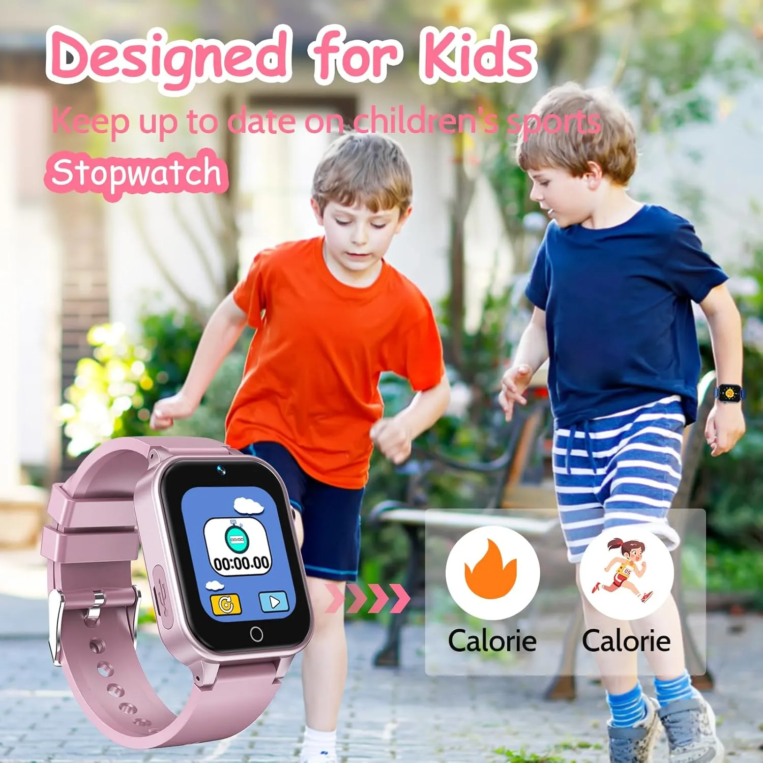 1.5 Inches Kids Smart Watch for Boys Girls, 26 Puzzle Games, Smartwatch with Camera, Pedometer, Video Voice Music Player Learning Card, Birthday Gift for 3-12 Years Children (Pink)