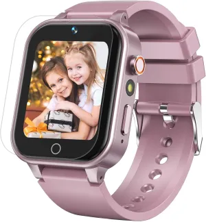 1.5 Inches Kids Smart Watch for Boys Girls, 26 Puzzle Games, Smartwatch with Camera, Pedometer, Video Voice Music Player Learning Card, Birthday Gift for 3-12 Years Children (Pink)
