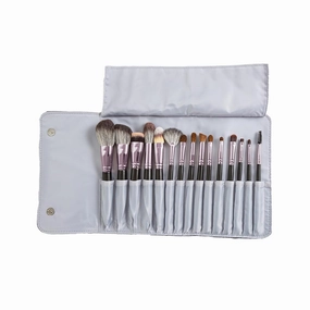 15 Pieces Makeup Brush Set with Natura Wool & Horse Hair - Wooden Handles & PU Brush Case for Full Face Makeup Application