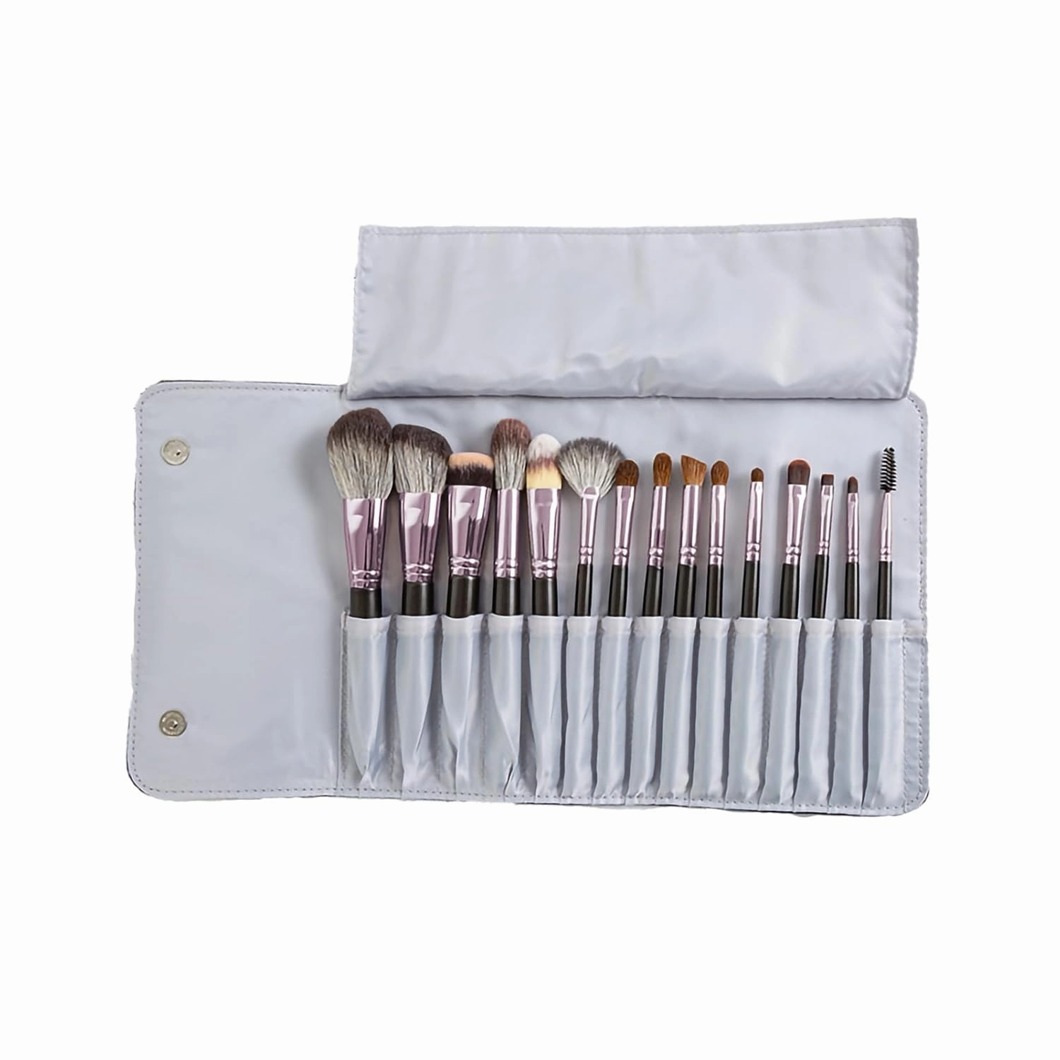 15 Pieces Makeup Brush Set with Natura Wool & Horse Hair - Wooden Handles & PU Brush Case for Full Face Makeup Application