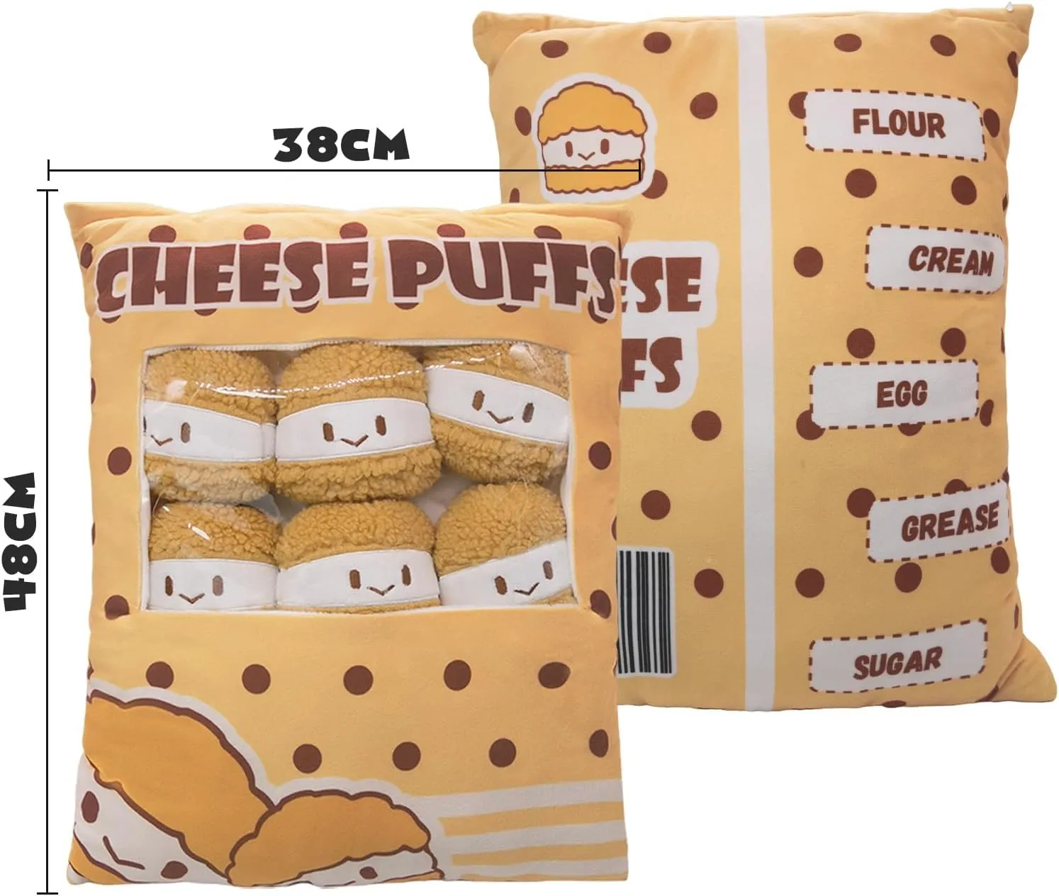 15" × 19" Cheesy Puffs Throw Pillows, Plush Toy for Dog Chew Stuffed Cute Removable Food Plushie Bed Couch Room Decor