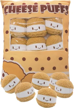 15" × 19" Cheesy Puffs Throw Pillows, Plush Toy for Dog Chew Stuffed Cute Removable Food Plushie Bed Couch Room Decor
