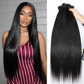 16A Human Hair Bundles Straight 12 14 16 Inch 100% Unprocessed Raw Brazilian Human Hair Double Weft Extensions Straight Weave 3 Bundles Remy Virgin Hair Bundles Deals Natural Black Color