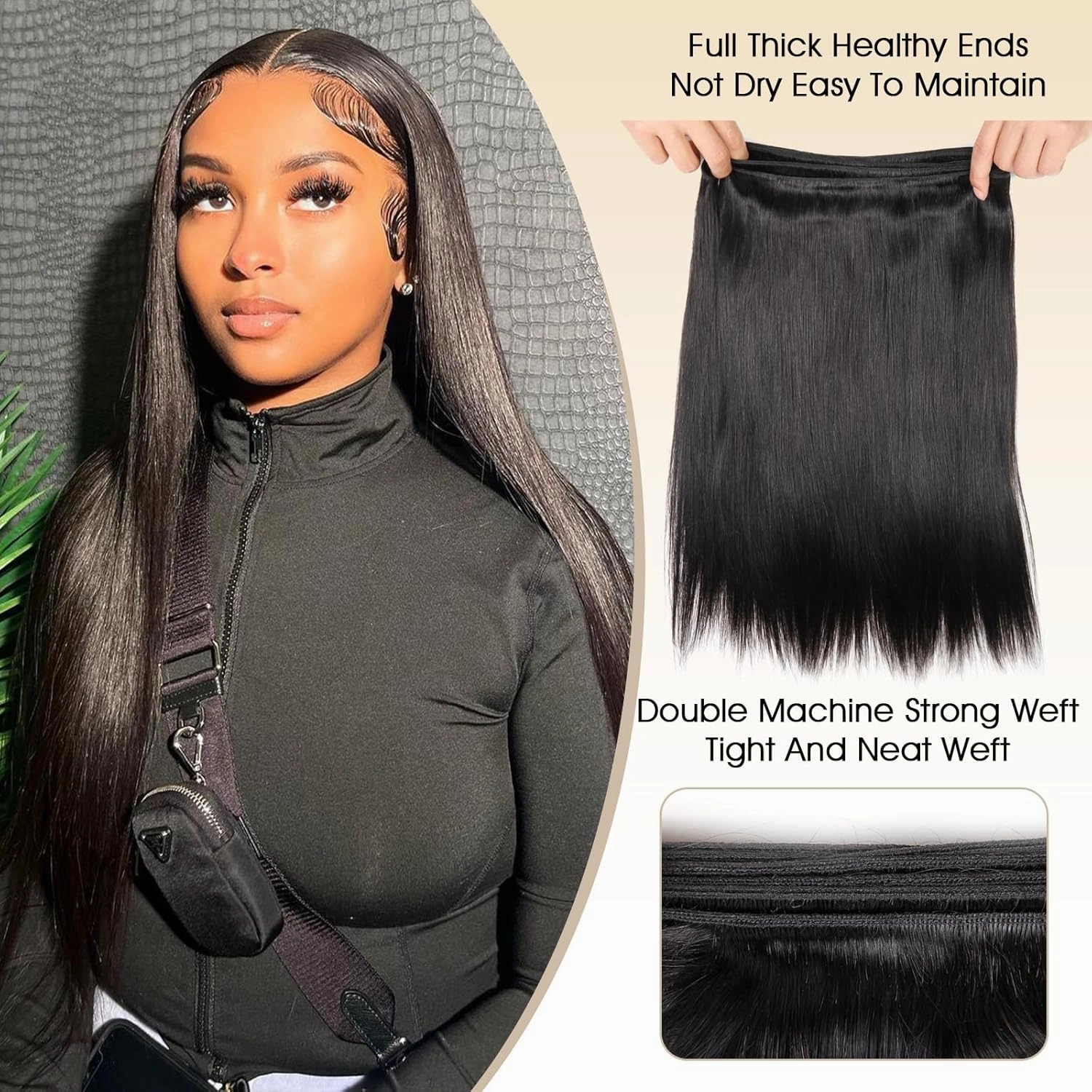 16A Human Hair Bundles Straight 12 14 16 Inch 100% Unprocessed Raw Brazilian Human Hair Double Weft Extensions Straight Weave 3 Bundles Remy Virgin Hair Bundles Deals Natural Black Color