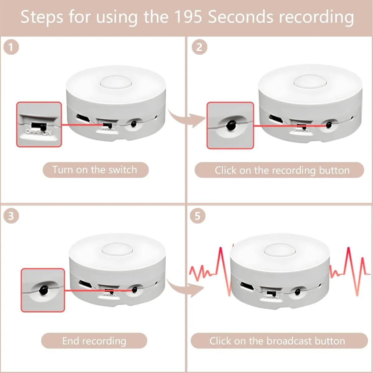 195 Seconds Message Voice Recorder, Voice Recording Button Record Custom Messages for Plush Toy, Stuffed Bear, Baby Doll Toy,Pillow and Xmas Halloween New Year Birthday Presents White-2P