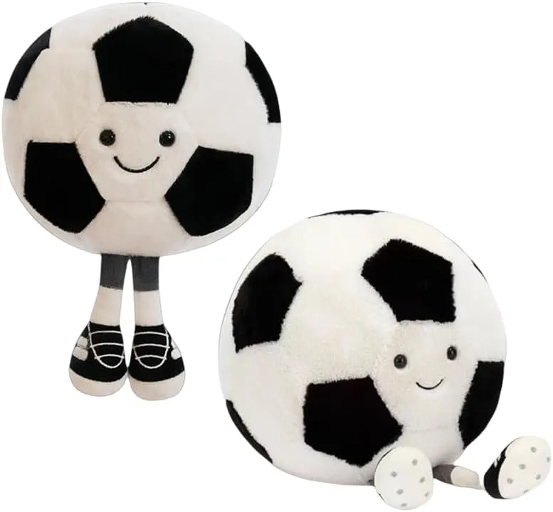 2 Pcs - Plush Stuffed Basketball Football Rugby Baseball Pillows Soft Fluffy Sports Throw Pillows Plush Ball Gift for Kids Birthday and Christmas Decoration (35cm x 13.7 Inch) (Football)