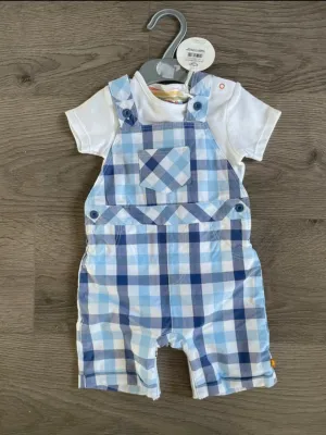 2 piece check dungarees set (6-9mths)