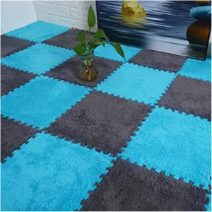 20 Pcs Interlocking Carpet Tiles,Plush Foam Square Floor Mats Set,Interlocking Fluffy Tiles Square Puzzle with Border,20 Tiles/19.4 Sq.Ft,Blue Grey