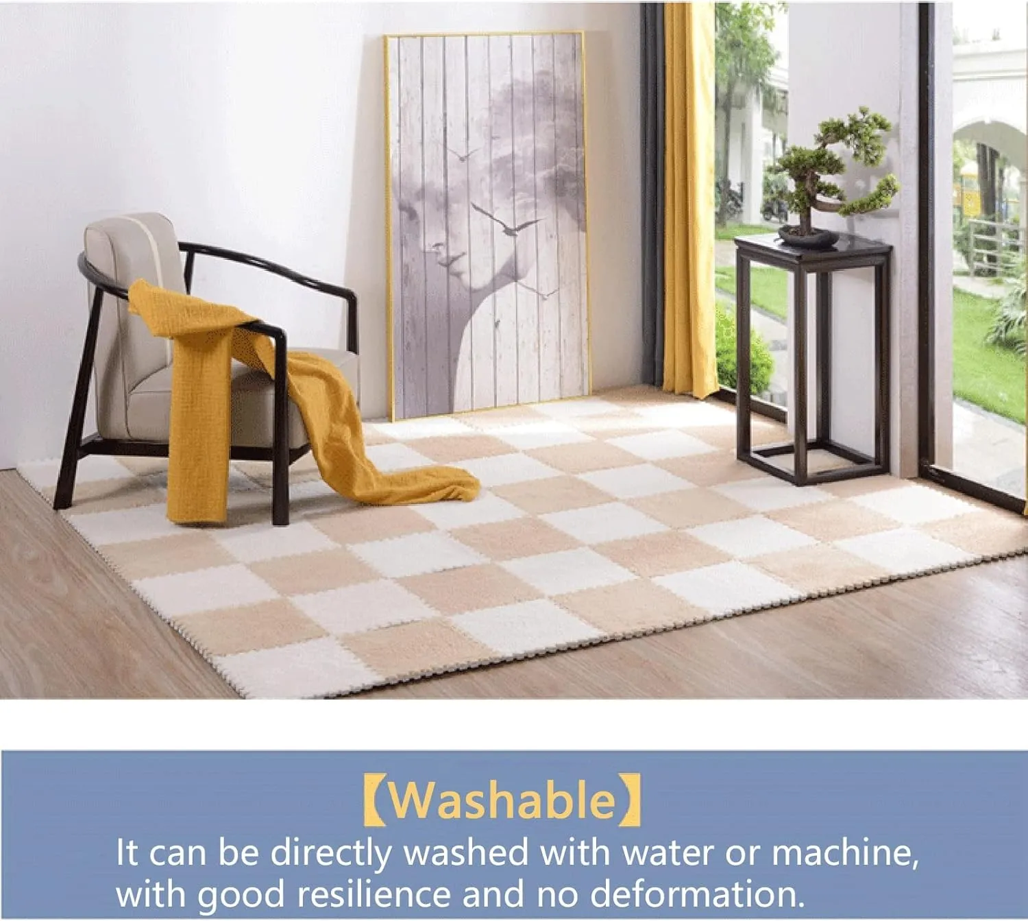 20 Pcs Interlocking Carpet Tiles,Plush Foam Square Floor Mats Set,Interlocking Fluffy Tiles Square Puzzle with Border,20 Tiles/19.4 Sq.Ft,Blue Grey