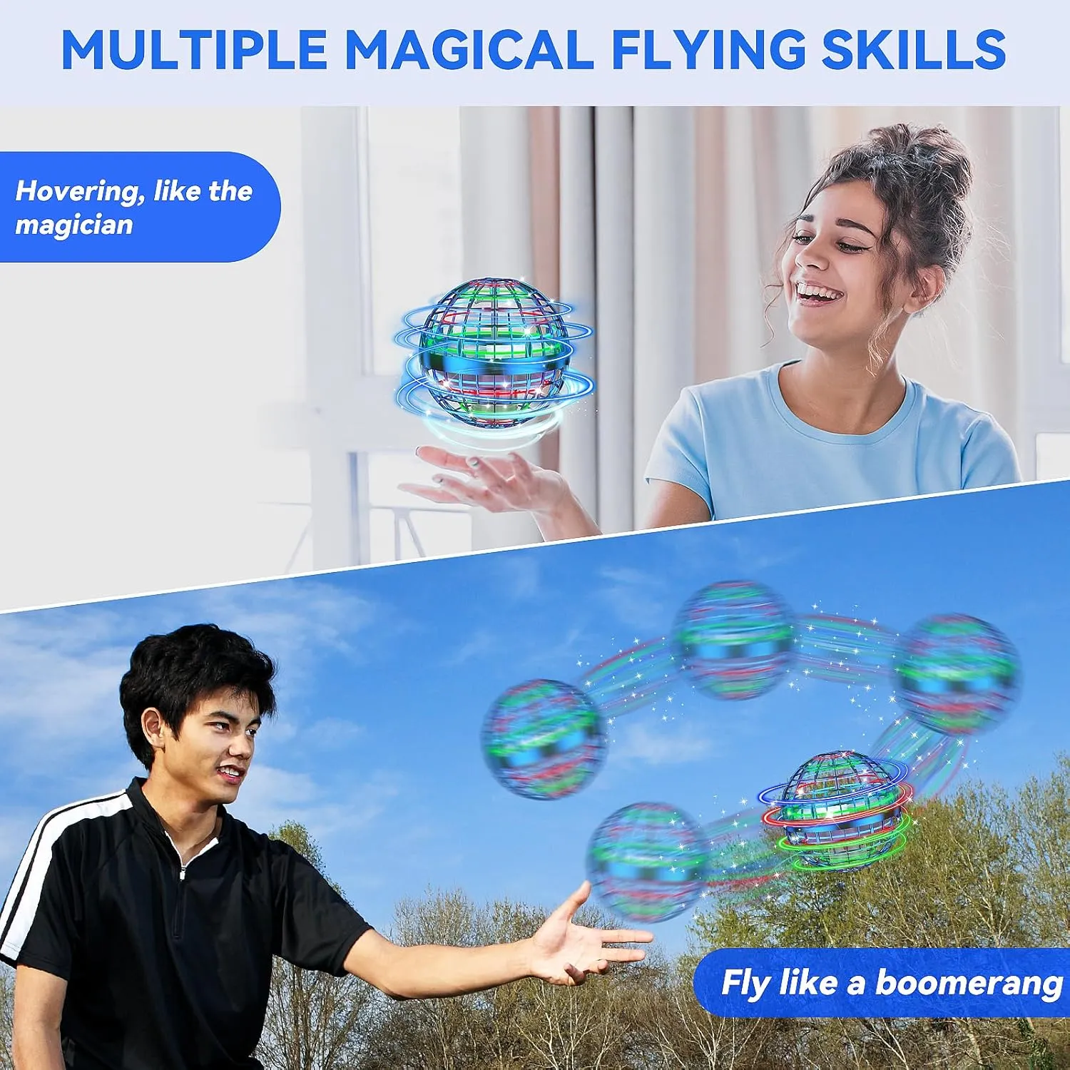 2024 AI Flying Orb Ball Toy, Cosmic Globe Boomerang Hover Ball Galactic Fidget Spinner, Cool Stuff Toys for 6 7 8 9 10 11 12  Year Old Boys Girls Teens Indoor Outdoor Toys(Blue)