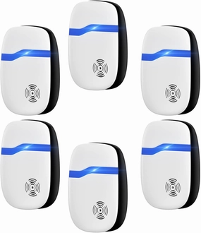 2025 Upgraded Ultrasonic Repeller Control 6 Packs, Indoor Ultrasonic Repellent for Roach, Rodent, Mouse, Bugs, Ant, Mosquito, Mice, Spider, Electronic Plug in Pest Control-White