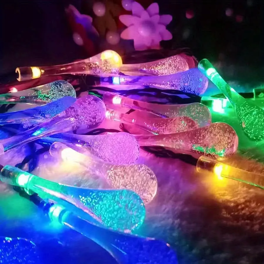 21Ft Solar Water Drop Fairy Lights - 30LED, Multicolor, Battery-Powered