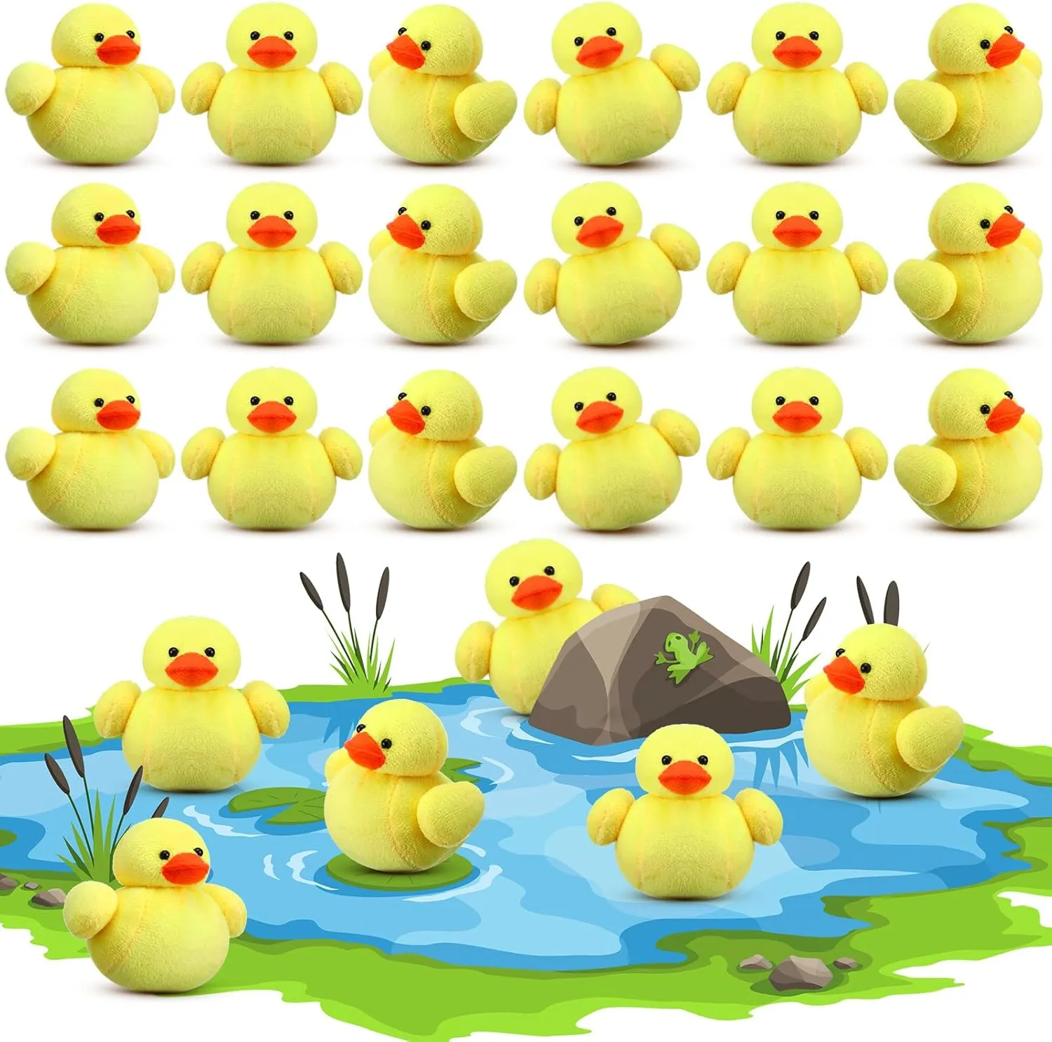 24 Pcs Duck Stuffed Animal Yellow Plush Duck 4 Inches Rubber Plush Soft Toy Little Play Set for Room Sofa Birthday Baby Shower Theme Party Decoration Gift