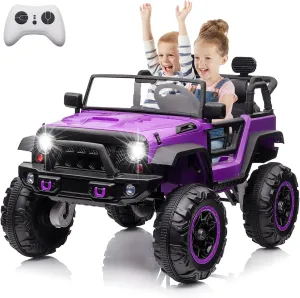24V 2 Seater Kids Ride On Car, 4 Wheeler Truck Ride On Toys for Big Kids with 5.5MPH Max Speed, Remote Control, Accelerator Pedal, Treaded Tires, Steering Wheel, Music and Story, Purple