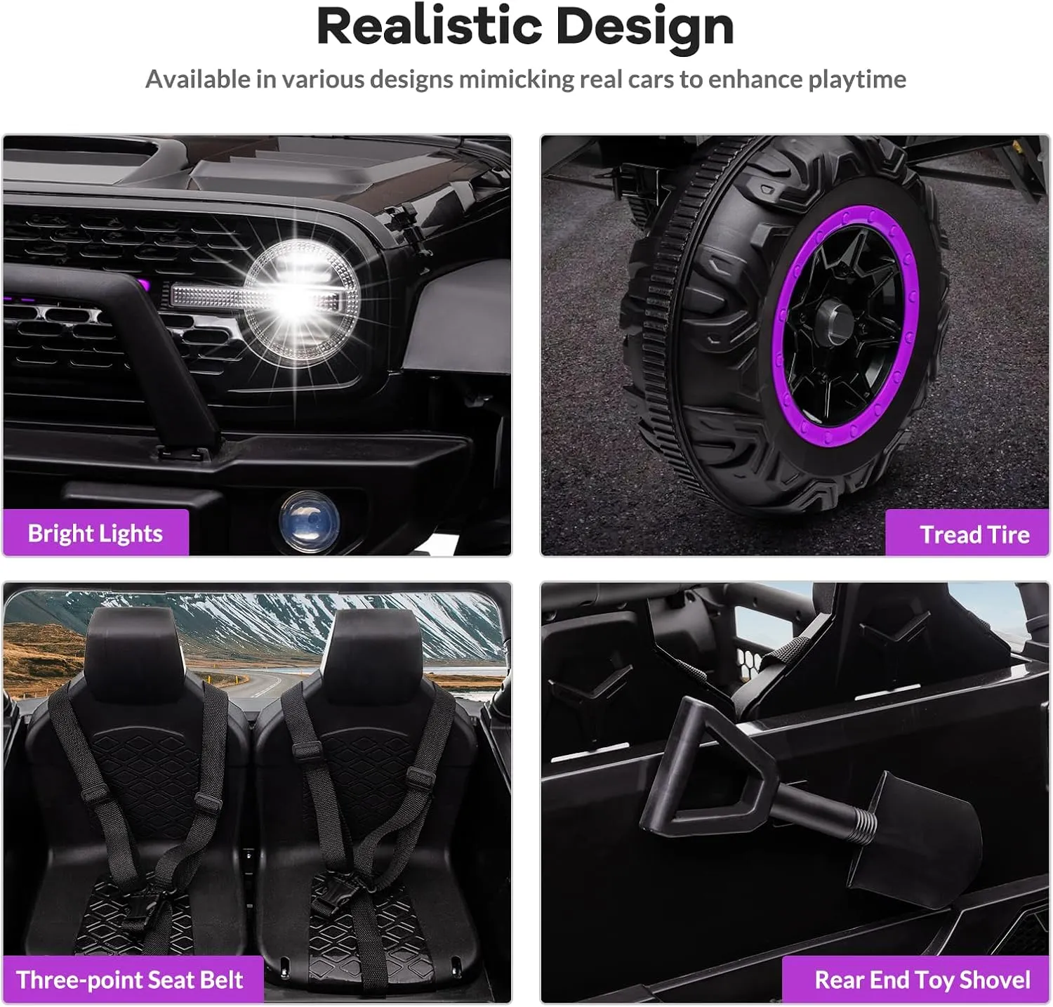 24V 2 Seater Kids Ride On Car, 4 Wheeler Truck Ride On Toys for Big Kids with 5.5MPH Max Speed, Remote Control, Accelerator Pedal, Treaded Tires, Steering Wheel, Music and Story, Purple