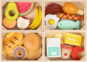 25-Piece Wooden Food Playset-STEAM Pretend Play Food for Kids, Feature an Assortment of Fruits and Snacks, Educational Toy Inspiring Imaginative Cooking, Safe Wood (3Yrs )