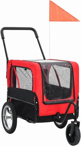 2-in-1 Pet Bike Trailer & Jogging Stroller, Sturdy Steel Frame, Easy Conversion, Red and Black