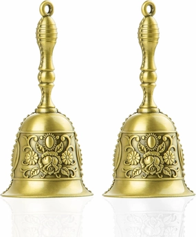 2 Pack Hand Bell, Loud Brass Hand Call Bell to Care for The Sick and Elderly, Dinner Bell for Inside Classroom Bell, Handheld Bell for Weddings, Hotels, Kitchen, Ringing