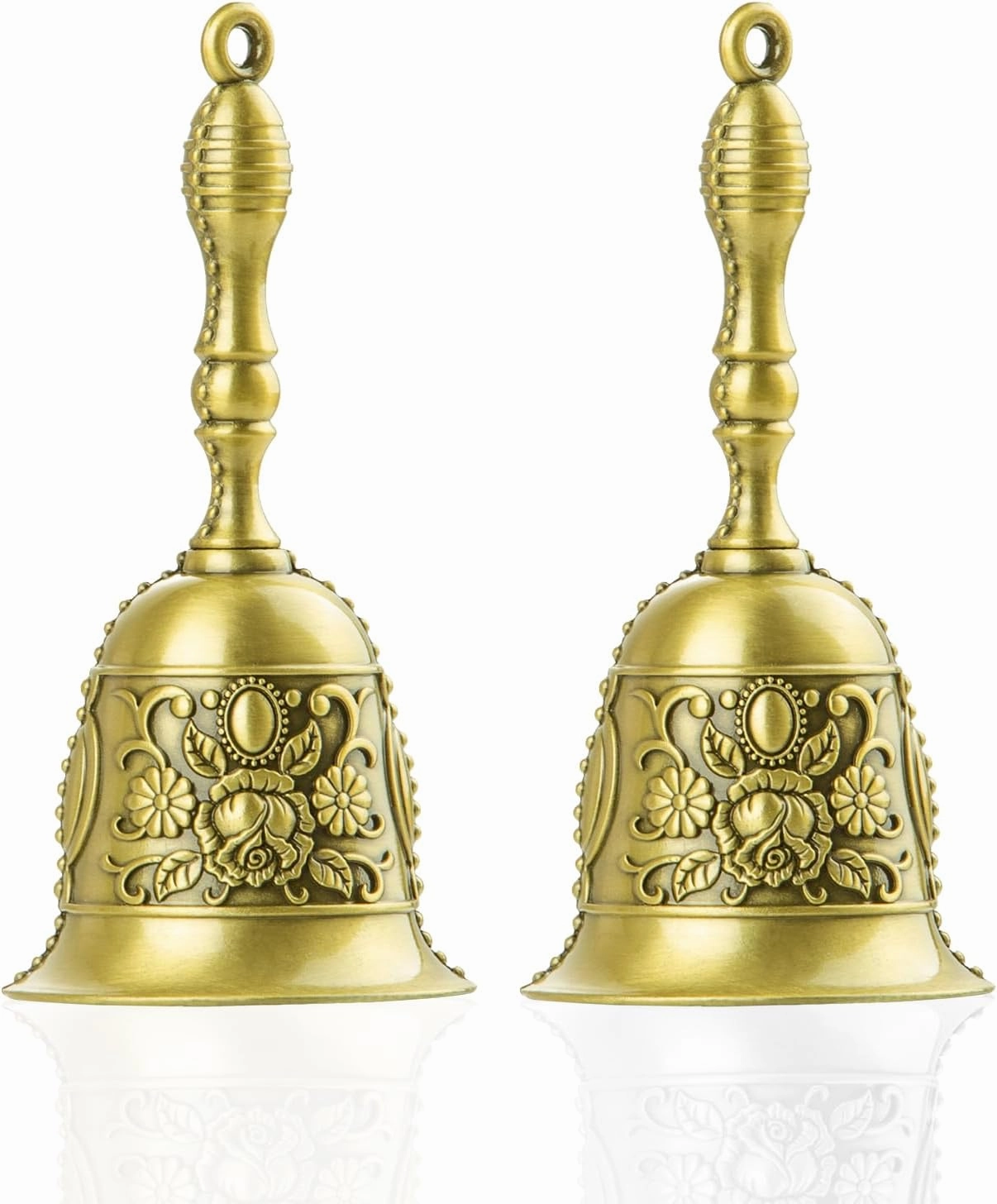 2 Pack Hand Bell, Loud Brass Hand Call Bell to Care for The Sick and Elderly, Dinner Bell for Inside Classroom Bell, Handheld Bell for Weddings, Hotels, Kitchen, Ringing