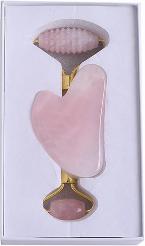2 PC Gouache Roller And Gua Sha Set Natural Rose Quartz Facial Massager Guasha Board Face,type 6