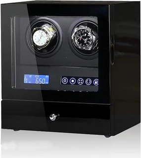 2-Slots Automatic Watch Winding Box Mechanical Watch Antimagnetic Shaker LCD Control Vertical Rotating Watch Device Watch Storage Case Quiet and Well Operated