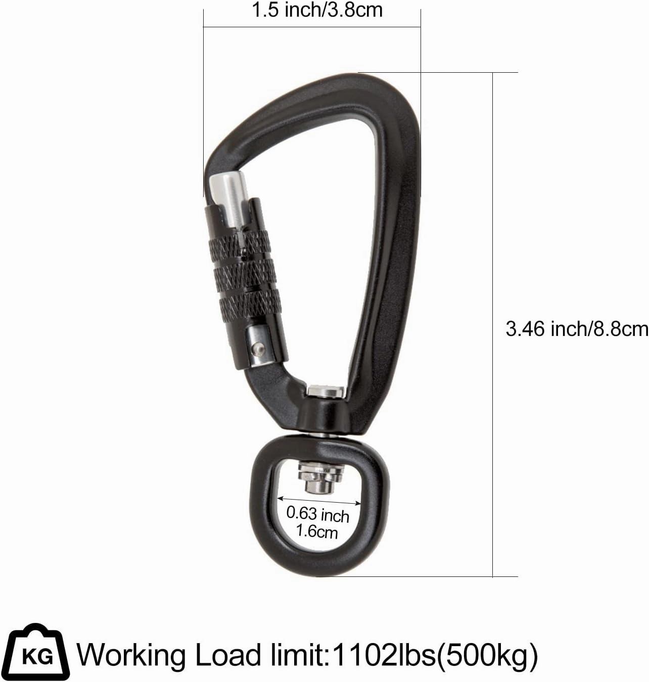 2Pack Self-Locking Carabiner Clips for Hiking, Black, 2 Pieces Black