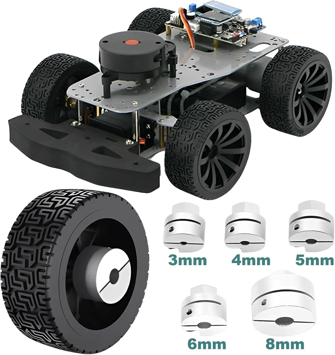2PCS 85mm Dia Solid Large Load Bearing Rubber Tyre & 2PCS 6mm Bore Clamping Hexagonal Shaft Coupling Suitable for Remote Controlled RC Smart Car Robot Wheel Tyres and Toy Car Wheel