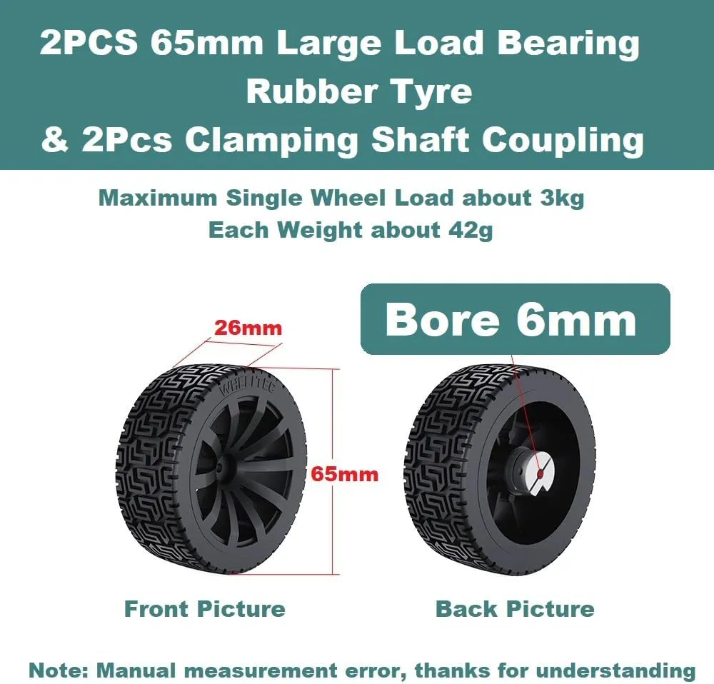 2PCS 85mm Dia Solid Large Load Bearing Rubber Tyre & 2PCS 6mm Bore Clamping Hexagonal Shaft Coupling Suitable for Remote Controlled RC Smart Car Robot Wheel Tyres and Toy Car Wheel