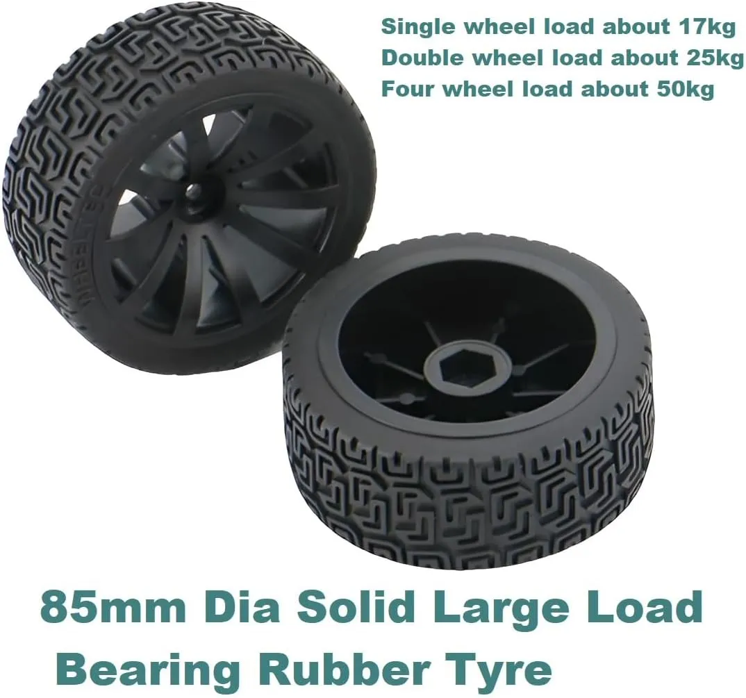 2PCS 85mm Dia Solid Large Load Bearing Rubber Tyre & 2PCS 6mm Bore Clamping Hexagonal Shaft Coupling Suitable for Remote Controlled RC Smart Car Robot Wheel Tyres and Toy Car Wheel
