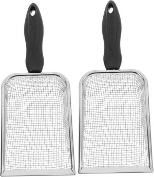 2pcs Beach Mesh Shovel for Sand Filtering and Shell Collecting Outdoor Tool Handle for Pet Litter Cleaning and Beach Activities
