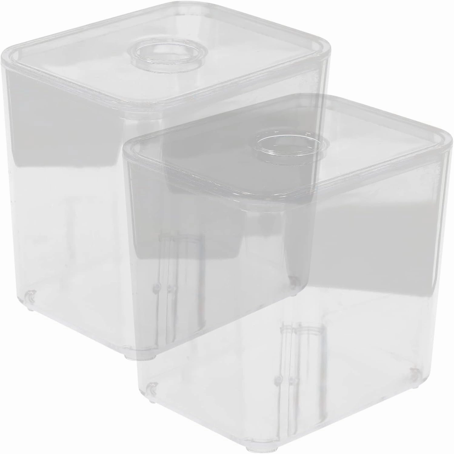 2Pcs Clear Cotton Swab Storage Box Portable Makeup Organizer with Lid Stackable Design for Cotton Pads and Swabs for Dresser and Bathroom Use