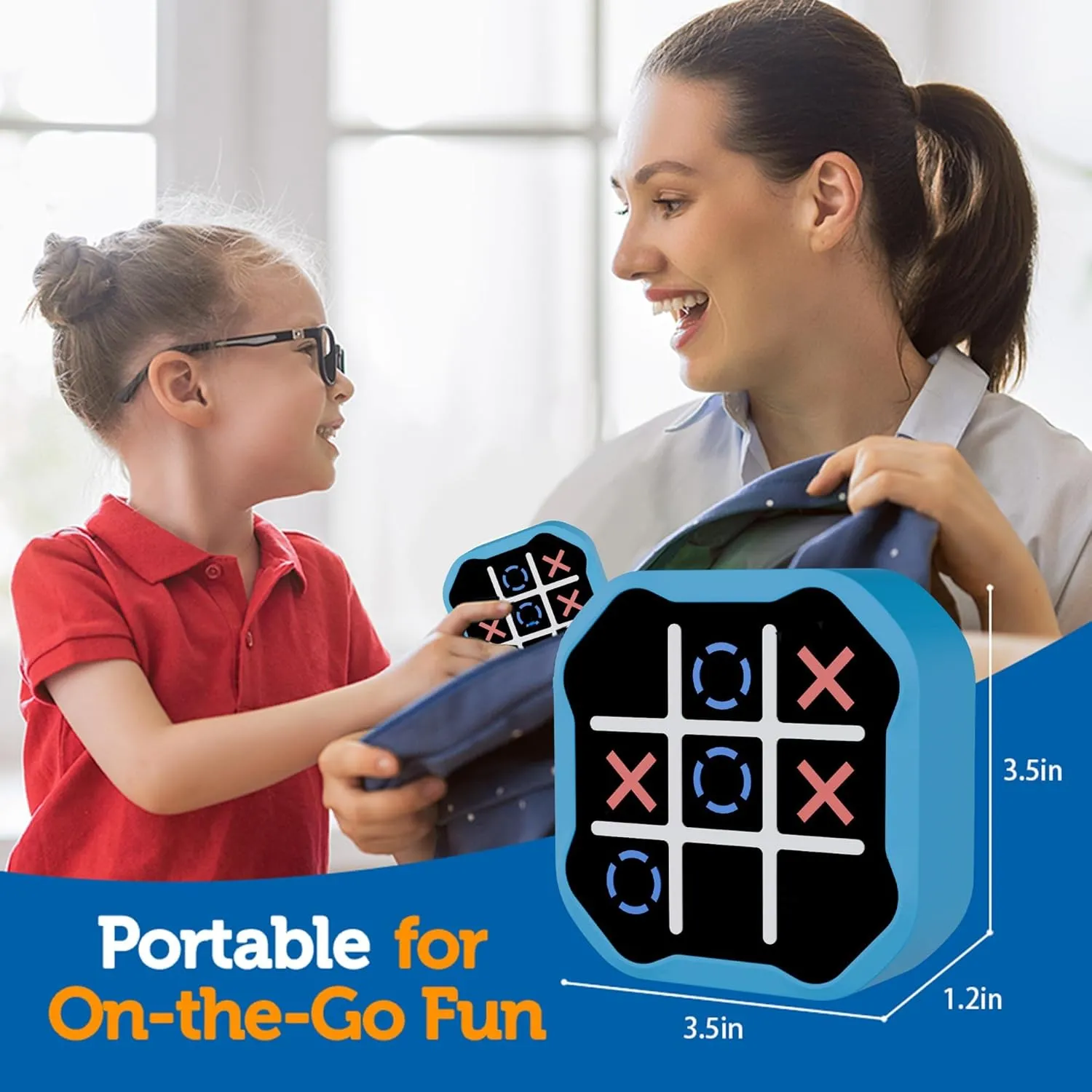 3 in 1 Electronic Tic Tac Toe Game, Handheld Digital Tic Tac Toe Bolt Game with Silent Mode, Portable Learing Toy Gift for Kids & Adults, Blue (One Pack)
