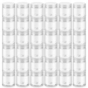 36 Pack 2 OZ Plastic Jars with Lids, BPA Free, Reusable, Refillable Transparent Cosmetic Containers for Bath Salts, Cosmetics, Powders, Beauty Product and Small Accessories - White