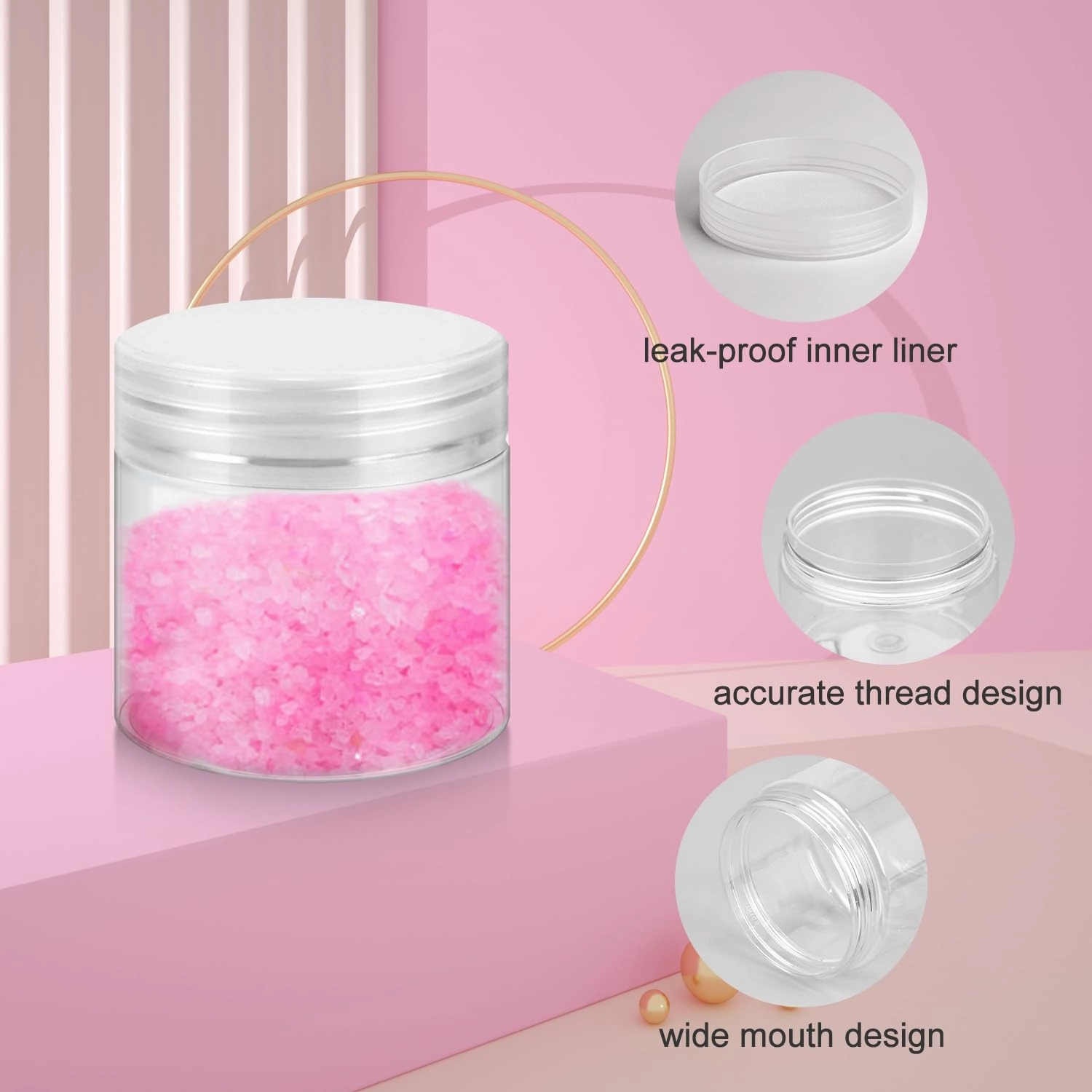36 Pack 2 OZ Plastic Jars with Lids, BPA Free, Reusable, Refillable Transparent Cosmetic Containers for Bath Salts, Cosmetics, Powders, Beauty Product and Small Accessories - White