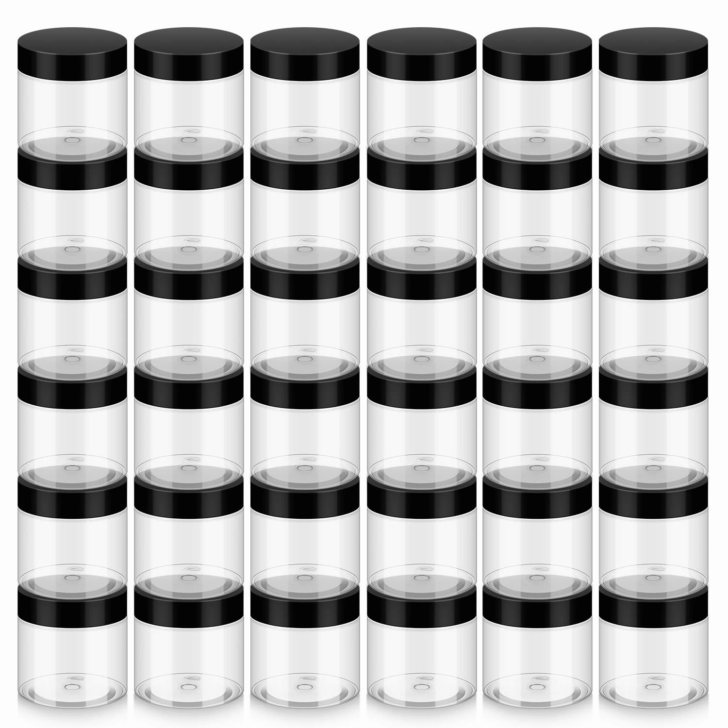 36 Pack 2 OZ Plastic Jars with Lids, BPA Free, Reusable, Refillable Transparent Cosmetic Containers for Bath Salts, Cosmetics, Powders, Beauty Product and Small Accessories