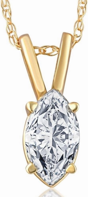 3/8Ct Marquise Natural Diamond Solitaire Pendant White or Yellow Gold Necklace