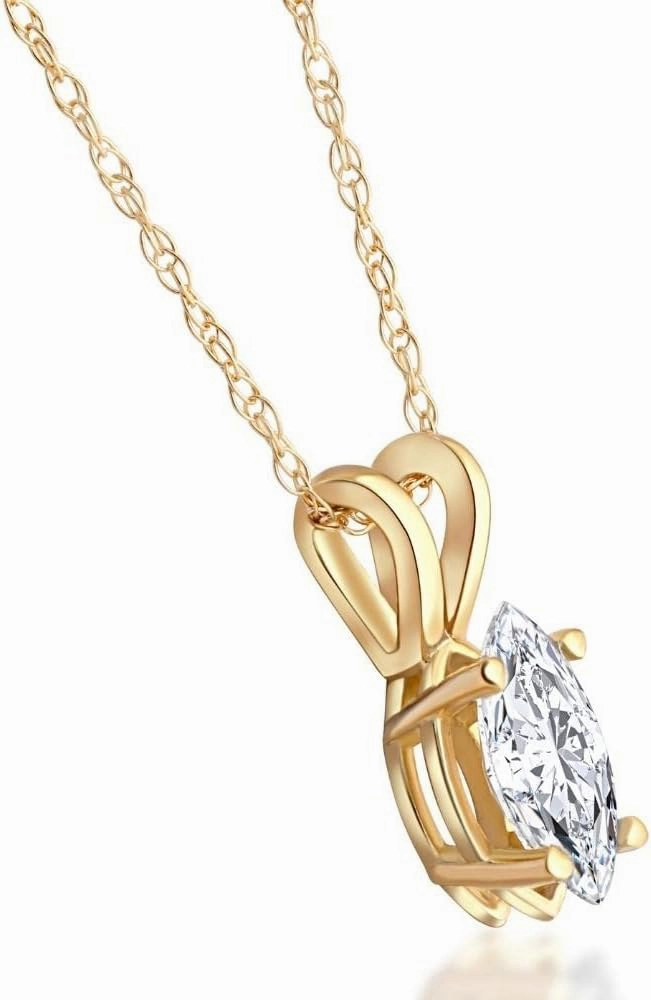 3/8Ct Marquise Natural Diamond Solitaire Pendant White or Yellow Gold Necklace