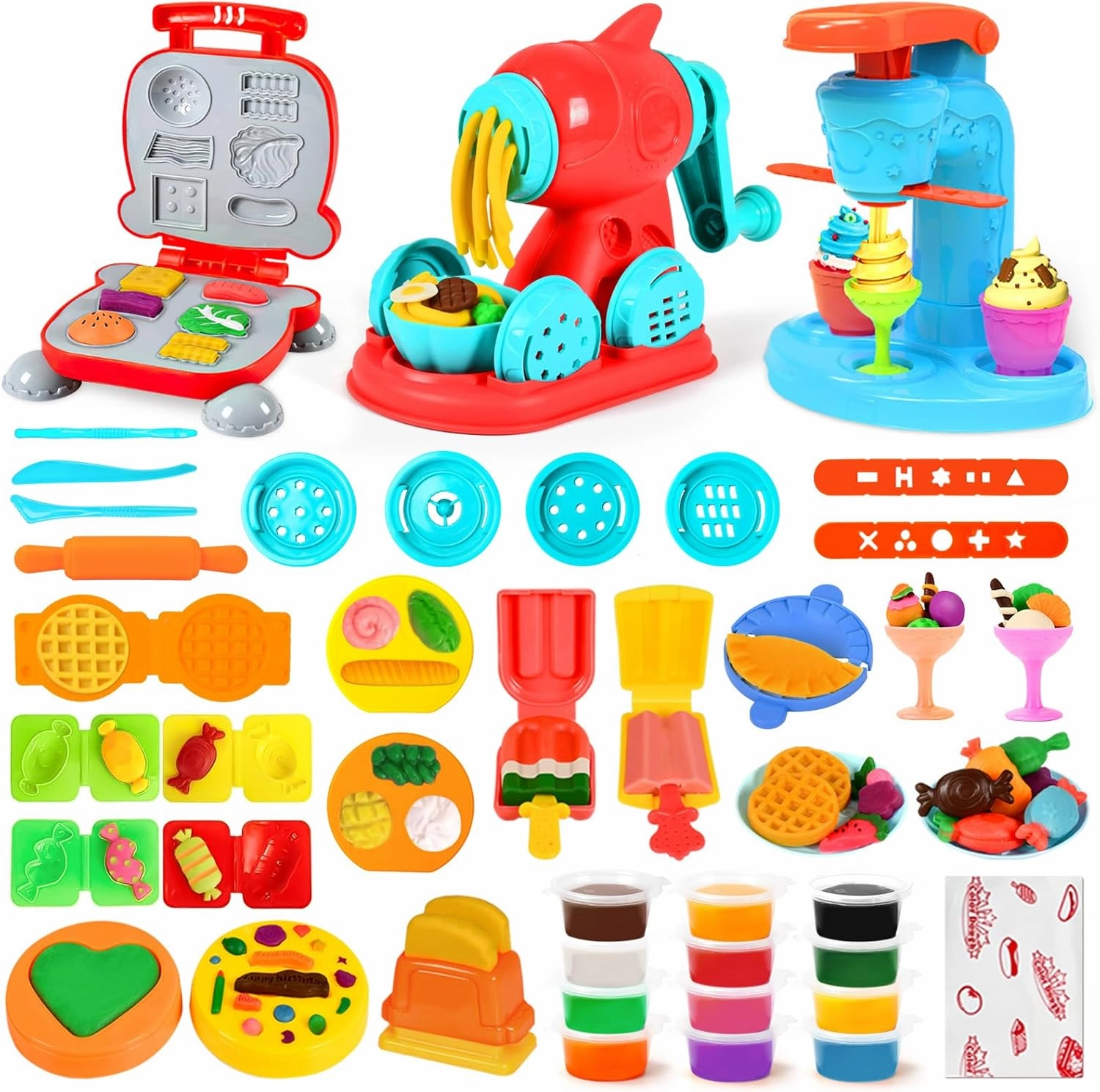 3 in 1 Dough Sets for Kids Ages 4-8, Dough Tools Kit with Ice Cream Noodle Hamburger Maker Machine, Kitchen Creations Art Crafts Food Play Toys for Boys Girls Kids Toddlers Ages 3 